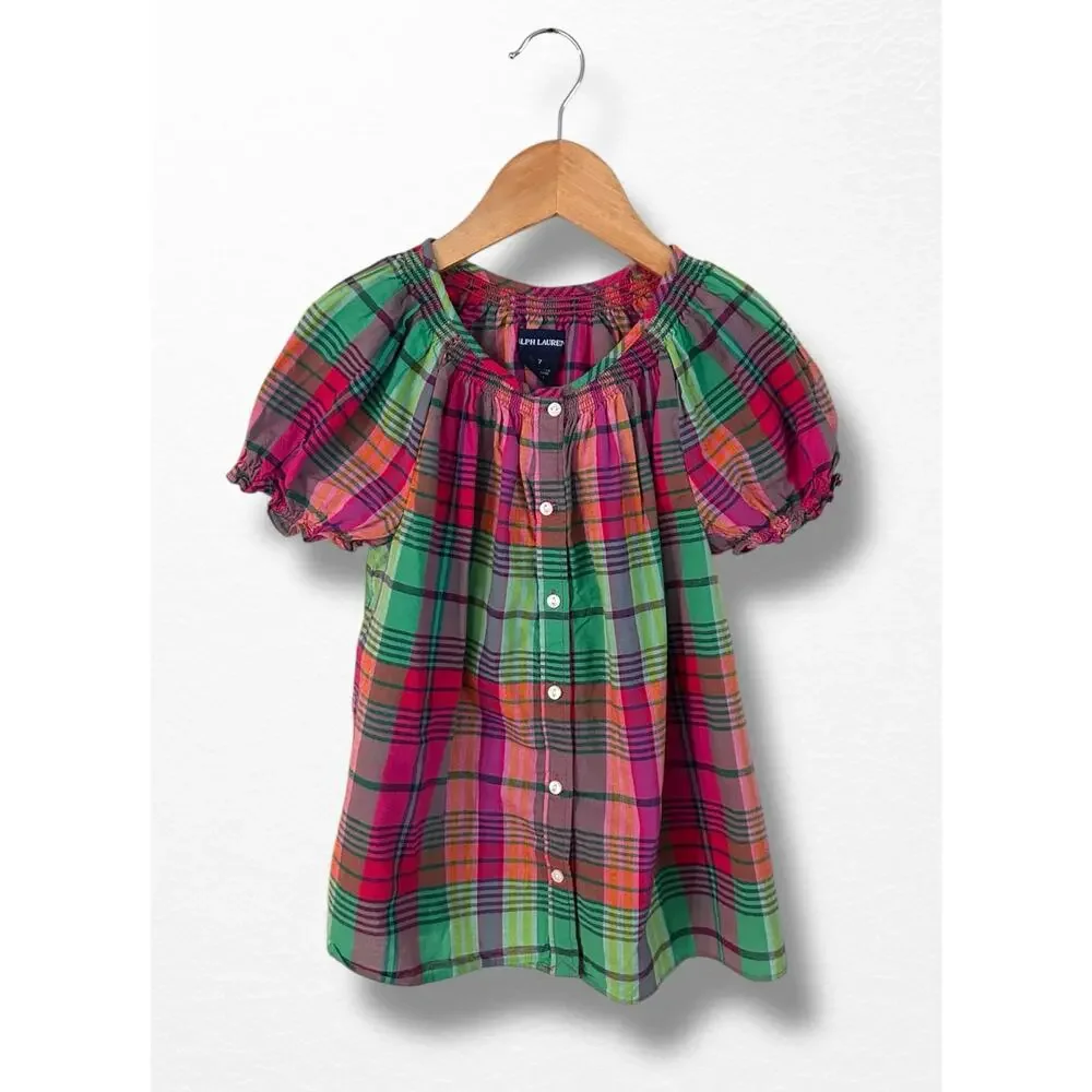 Ralph Lauren Girls’ Madras Plaid Blouse, Size 7